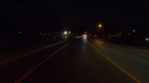 POV driving plate reverse shot roads and highways on a very dark night Видео 155902039