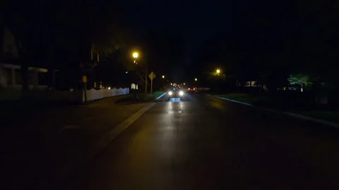 POV driving plate reverse shot roads and highways on a very dark night Vidéo 155903003