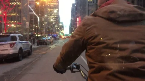 POV Driving Plate from Rickshaw bike transportation through New York City Stock Footage 73076653