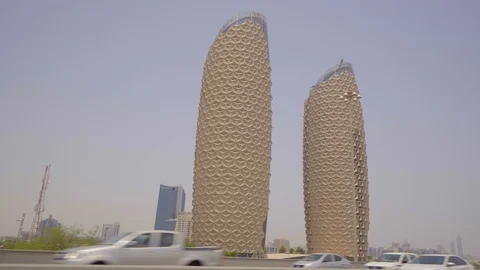 Pov driving plate side view with view of Al Bahar Towers in Abu Dhabi Stock Footage 104963809