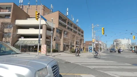 POV driving plate side view downtown Toronto city streets Stockbeeldmateriaal 150793482