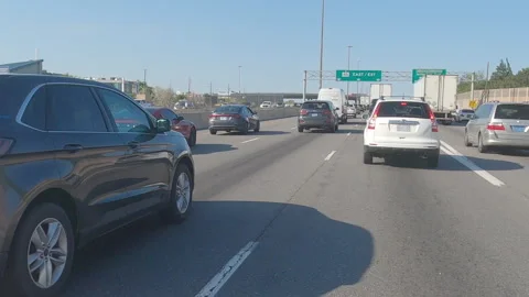 POV driving plate slow rish hour traffic on highway Video stock 155526771