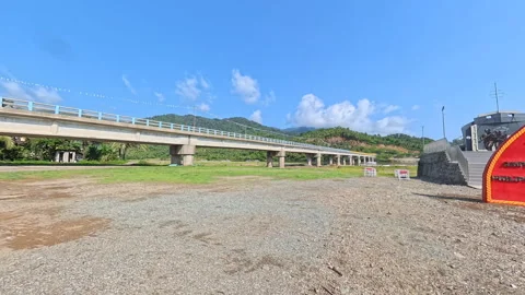 POV driving shot moving forward on a bumpy, rocky off-road path Stock Footage 337377163