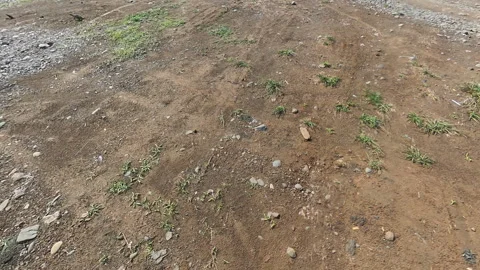 POV driving shot moving forward, focusing on the texture of a bumpy dirt road. Stock Footage 338041079