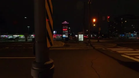 POV driving side view on dark city streets at night Stockbeeldmateriaal 149472121