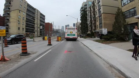 POV driving through road construction on city streets Stock Footage 98441301