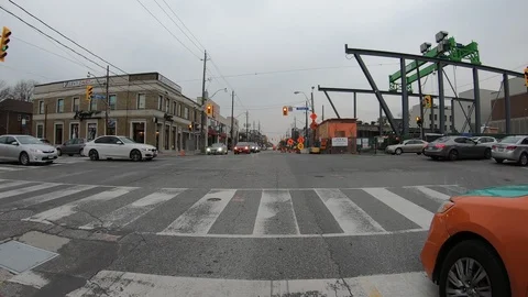 POV driving through road construction on city streets Video stock 98443991