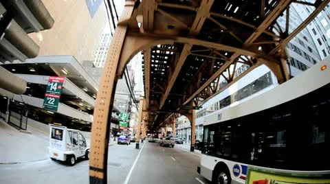  P.O.V. Driving Under Chicago Metro Rail System, USA Stock Footage 12009265