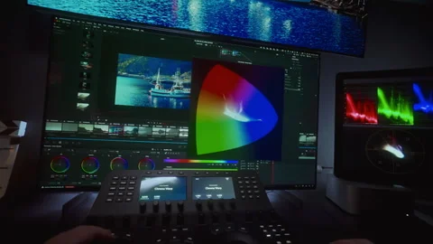 POV Editing Footage Using Advanced Color Control Console Stock Footage 313468664