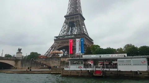 POV of Eiffel Tower from river seine in Paris France 4K 2of3 Stock Footage 89393708