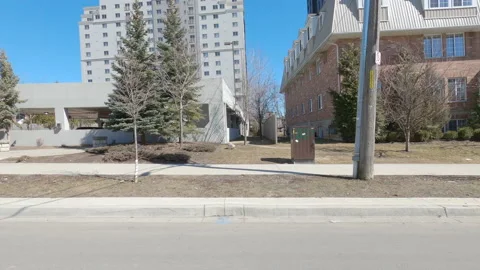 POV empty city streets during COVID 19 pandemic lockdown in Waterloo Canada Stock Footage 150465847