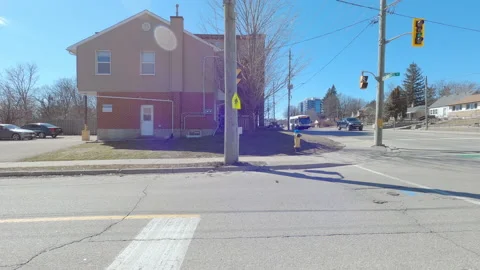 POV empty city streets during COVID 19 pandemic lockdown in Waterloo Canada Видео 150466732