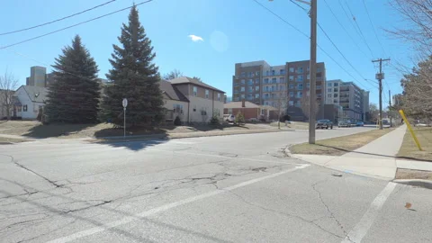 POV empty city streets during COVID 19 pandemic lockdown in Waterloo Canada 库存影片 150467184