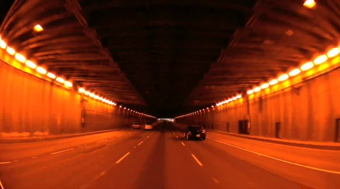 P.O.V. in Entrance Tunnel to Road Bridge Stock Footage