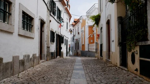 POV exploring historic centre of Cascais, Portugal Video stock 112298423