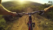 Pov Extreme Mountain Biking On Dirt Trail Stock Footage