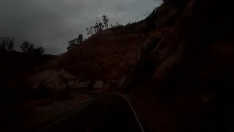 POV fast camera of a bus trip on the highway to Huaras from dusk to dark at Stock Footage 164444041