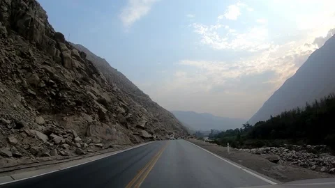 POV fast camera driving by car returning to Lima from Cumbe, San Mateo de Otao a Stockbeeldmateriaal 198866343
