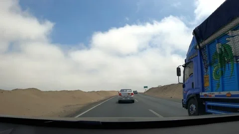 Pov fast camera driving on the desert road in point of view in the day with clea Stock Footage 197090563