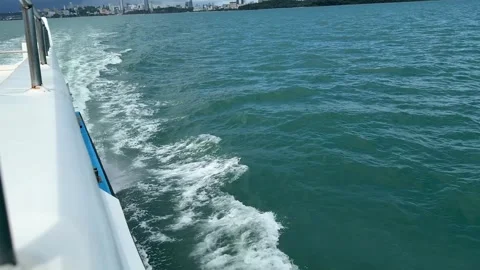 POV of ferry wake and foam trail in the open ocean Vidéo 337082337