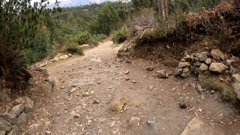 Pov first person view going down a dangerous ladder full of rubble and rocks and Stock Footage 164616993