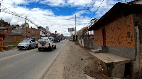 Pov first person view running in Huaraz down the road Stock Footage 164553135