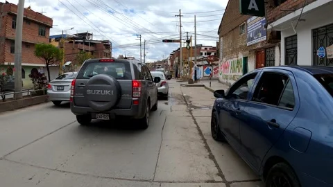 Pov first person view running the streets of Huaraz 库存影片 164586871