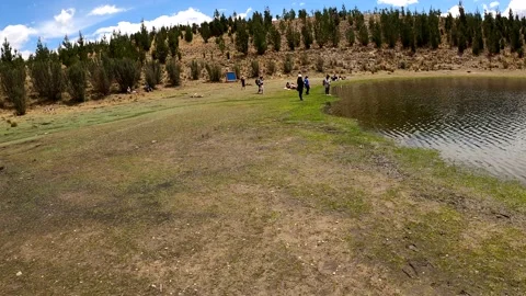Pov first person view of several tourists at the Radian lagoon in the Peruvian Видео 164603661