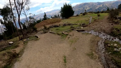 Pov first person view taking icy water coming down from lagoons and snow-capped Video stock 164615597