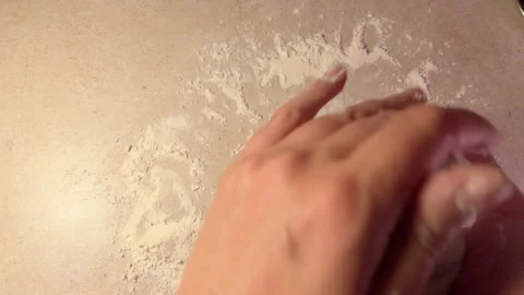 POV flouring paste on table at home. Cooking bakery. Baking bread process. film Stock Footage 293104285
