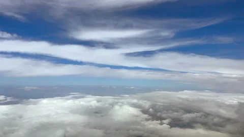 POV Flying Between Layers of Ethereal Clouds with the Plane Swaying a Little Stock Footage 346031279