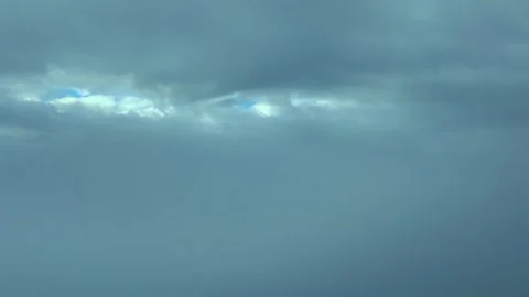 POV Flying in a Threatening Cloudscape Through Cold Winter Clouds. Aerial Jet Stock Footage 325834358