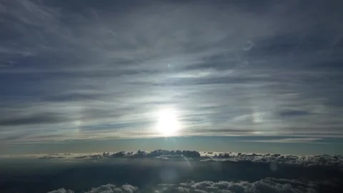POV Flying Through Layers of Clouds With a Faded Sun Washed-ot Behind Storm Stock Footage 317376914