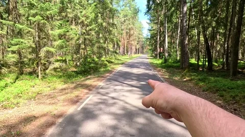 POV Forest Road Walk With Hand Pointing Forward Ahead Vídeos de archivo 339619064