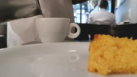 POV. Fork picks corn cake in close up. Selective focus, blurred background. Stock Footage 127160362