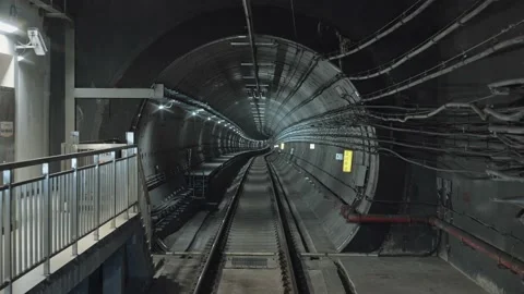 POV Forward view from a train travelling through a tunnel at high speed Stock Footage 232000695