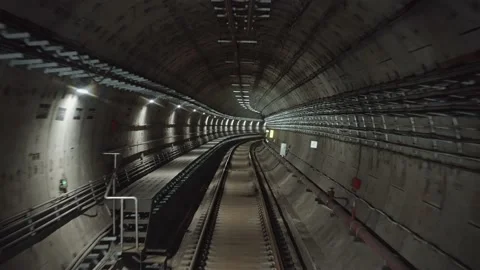 POV Forward view from a train travelling through a tunnel at high speed Stock Footage 232001118