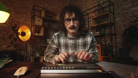 POV of frustrated programmer having problems with computer program, 90s style Stock Footage 315456146