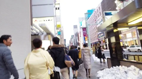 POV on Ginza with Snow Stock Footage 80442842