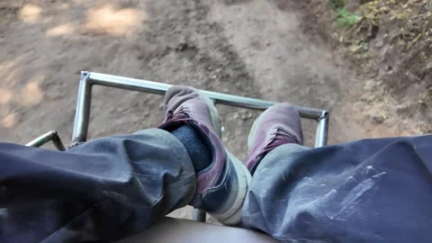 POV Ground Level Ride On Local Human Trolley At Ijen Stock Footage 345144959