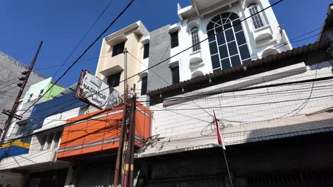 POV Ground Level Walk Through Surabaya Old Town Street Facades Stock Footage 345197990