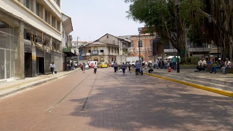 POV-Hand held-Walking Central Ave Panama City Panama Stock Footage 108600985