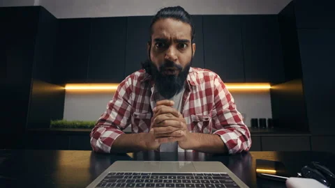 POV of happy Indian programmer reading good news email, celebrating success Stock Footage 313281411