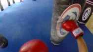 Pov Heavy Bag / Punching Bag Work With Gloves, Slow Motion, 720P Stock Footage
