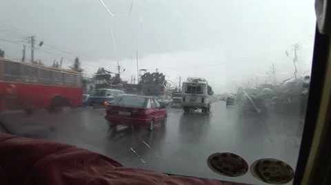 POV heavy rain in Addis Ababa cab Stock Footage 1058167
