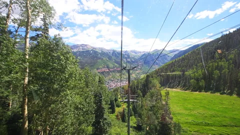 Pov high angle riding view from cable gondola car in Telluride Colorado Video stock 136874363