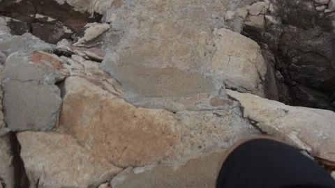 POV Hiker Walking Coastal Path Hiking Books Man Caucasian Male Walks Down S.. Stock Footage 314027376