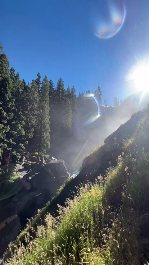 POV Hiking Through Mist Spray at Yosemite Mist Trail in 4K Vertical Stock Footage 339699096