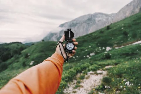 POV image with compass outdoor Stock Photos