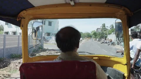 POV Inside Auto Rickshaw Driving Through Indian Street Traffic, Motorbikes Stock Footage 339850019